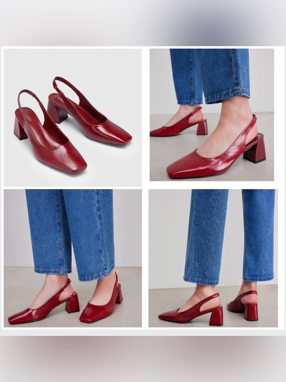 Cider Women’s Red(WINE) Slingback Block Heel Pumps